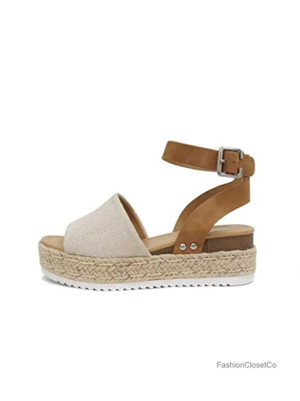 Open Toe Buckle Ankle Strap Espadrilles Flatform Wedge Casual Sandal